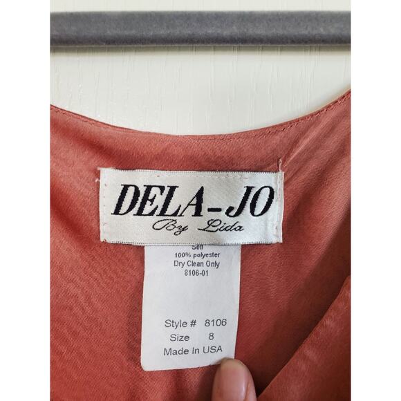 Dela-Jo by Lida Formal Shiny Salmon Pink Asymmetric Tiered Ruffle Dress, Size 8 - Picture 2 of 11